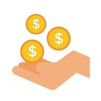 hand with coins money dollars line and fill style icon vector