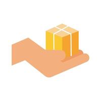 hand lifting box carton delivery service line and fill style icon vector