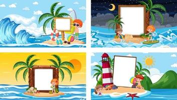 Set of different tropical beach scenes with blank banner vector