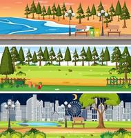 Conjunto de tres escenas horizontales de naturaleza diferente. vector