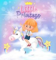 Little girl riding pegasus with little princess font in the sky vector