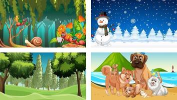 Four different nature horizontal scene vector