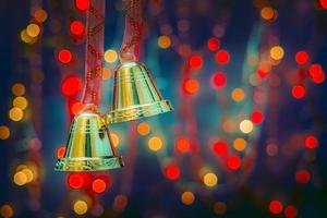 Christmas decorations on bokeh background with out of focus lights photo