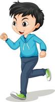 Cute boy doing running exercise cartoon character isolated vector