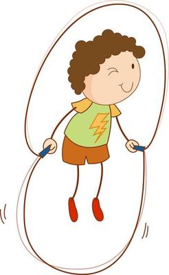 A doodle kid jumping rope cartoon character isolated