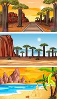 Set of different nature horizontal scenes vector