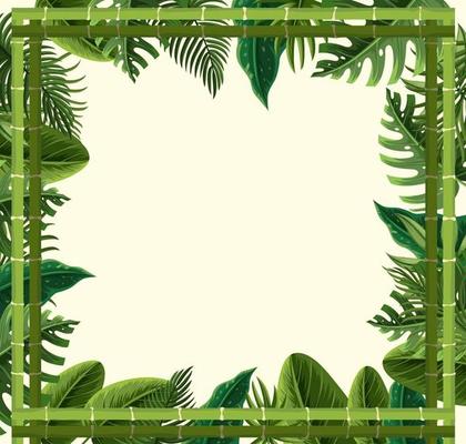 Empty banner with green bamboo and tropical leaves frame