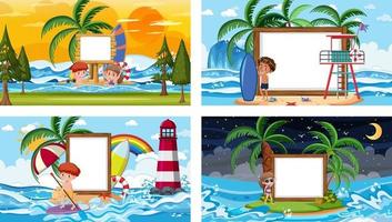 Set of different tropical beach scenes with blank banner vector