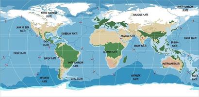 World Map Showing Tectonic Plates Boundaries vector