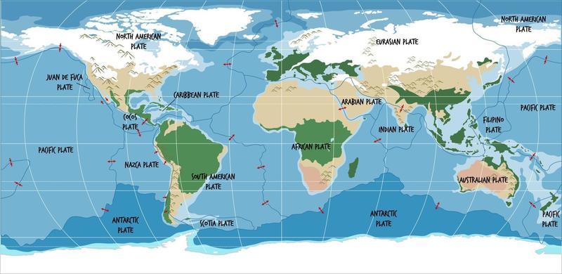 World Map Showing Tectonic Plates Boundaries