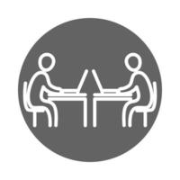 business people using laptop in the desks coworking office workspace block and line icon vector