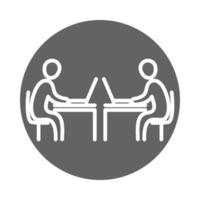 business people using laptop in the desks coworking office workspace block and line icon vector