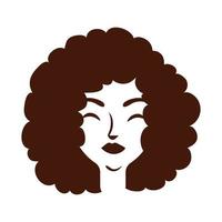 joven, mujer afro, con, pelo largo, silueta, estilo vector