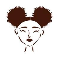 joven, mujer afro, con, bollos de pelo, silueta, estilo vector