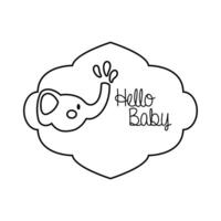 baby shower frame card with elephant and hello baby lettering line style vector