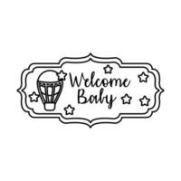 baby shower frame card with and welcome baby lettering line style vector