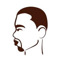 perfil, joven, afro, hombre, etnia, con, barba, silueta, estilo, icono vector