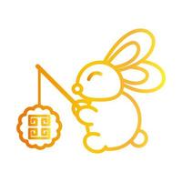 happy mid autumn festival cute rabbit with lantern cartoon gradient style icon vector