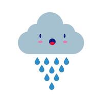 Nube con gotas de lluvia estilo plano de carácter cómico kawaii vector