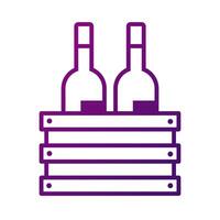 wine bottles drinks in wooden basket gradient style vector