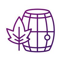 wine wooden barrel with leaf gradient style icon vector