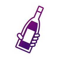 hand with wine bottle drink gradient style icon vector