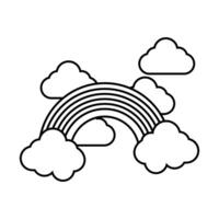 cute rainbow and clouds weather line style vector