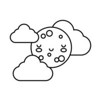 happy full moon with clouds kawaii character line style vector