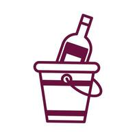 wine bottle drink in ice bucket line style icon vector