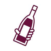 hand with wine bottle drink line style icon vector