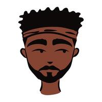 joven, hombre afro, etnia, con, barba, estilo, plano, icono vector