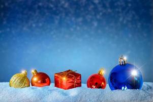 Merry christmas and happy new year greeting background. Christmas Lantern On Snow With Fir photo