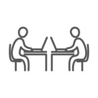 Gente de negocios usando laptop en los escritorios diseño de icono de línea de espacio de trabajo de oficina de coworking vector