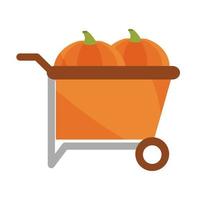 harvest pumpkins in the pushcart flat icon with shadow vector