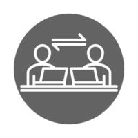 people employee with laptop coworking office business workspace block and line icon vector