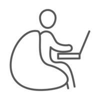 hombre de negocios, sentado, utilizar, computadora portátil, trabajo empresarial, oficina, línea, icono, diseño vector