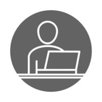 businessman with laptop computer device business work office block and line icon vector