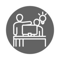 people working computer creativity coworking office business workspace block and line icon vector