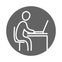 side view businessman working with computer business work office block and line icon vector