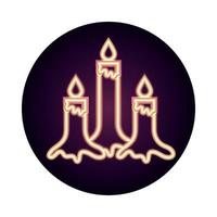 burning candles decoration ornament neon icon style vector