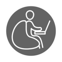 hombre de negocios, sentado, utilizar, computadora portátil, trabajo empresarial, oficina, bloque, y, línea, icono vector