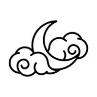 half moon clouds sky night white background linear style icon vector