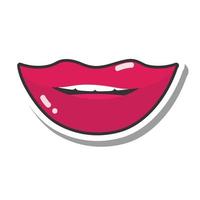 boca y labios de arte pop hermosa línea de boca femenina e icono de relleno vector