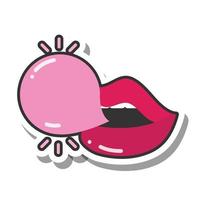 boca y labios de arte pop boca sexy con línea de chicle e icono de relleno
