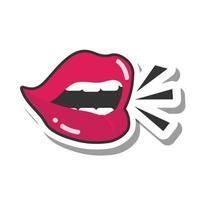 pop art mouth and lips talking sticker line and fill icon vector