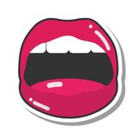 pop art mouth and lips open mouth tongue teeth cartoon line and fill icon vector