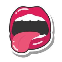 pop art mouth and lips cartoon glossy lips tongue out line and fill icon