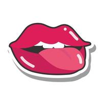 arte pop boca y labios mujeres sexy labios lengua fuera estilo retro línea e icono de relleno vector