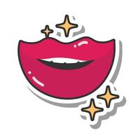 boca y labios de arte pop dibujos animados boca femenina estrellas línea brillante e icono de relleno vector