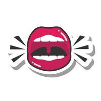 boca y labios de arte pop sexy boca femenina abierta gritando línea e icono de relleno